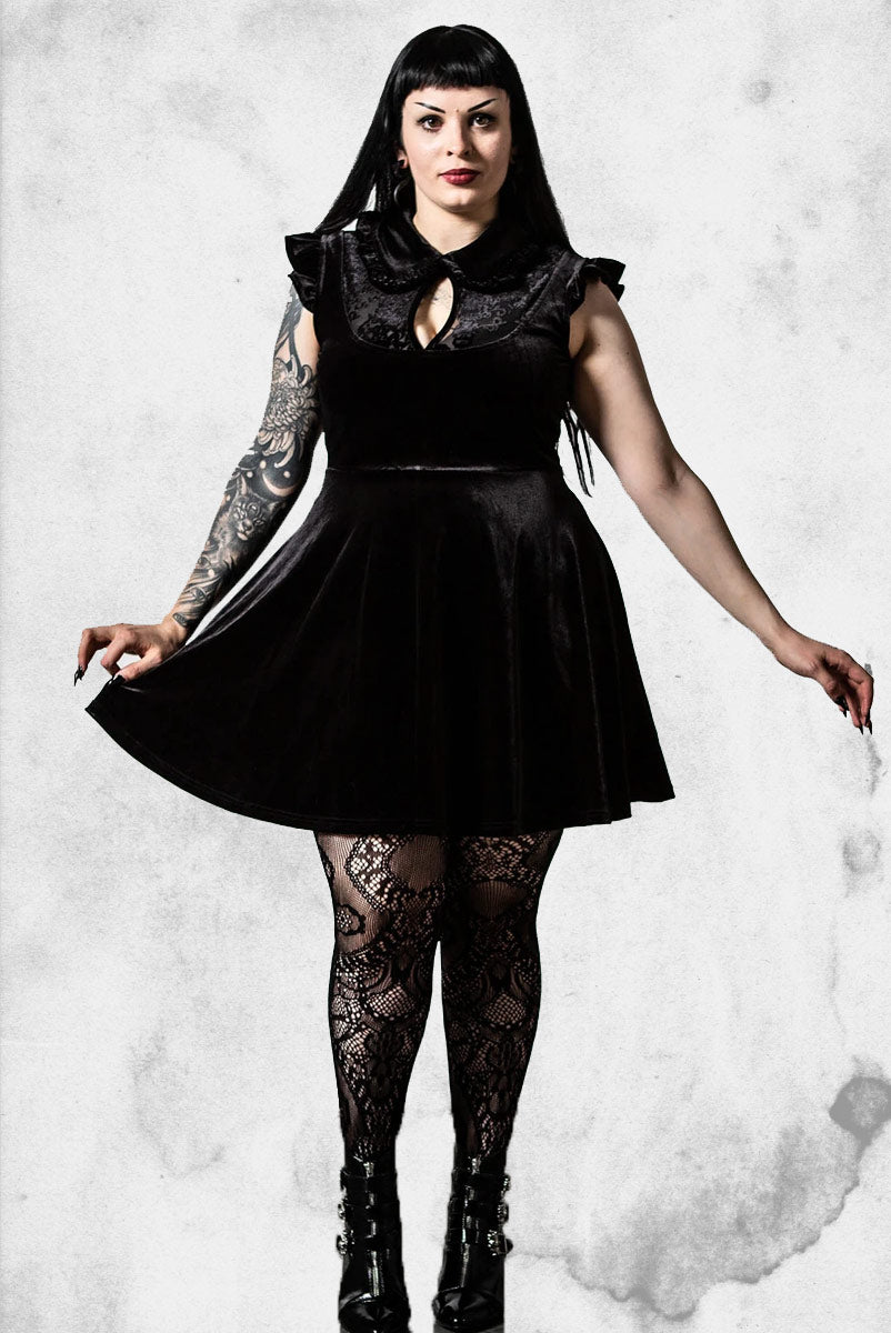 Killstar Gothic Goth Vintage Velvet Mini Dress Skater Dress