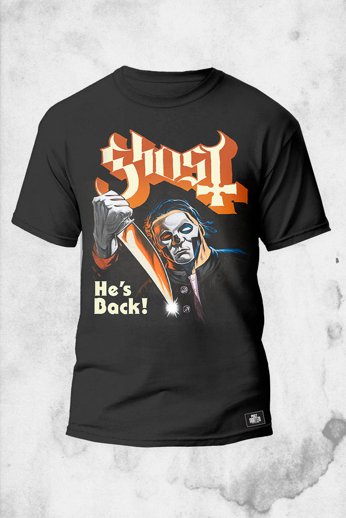 Post Mortem Horror Bootique Ghost - He's Back - T-Shirt Large