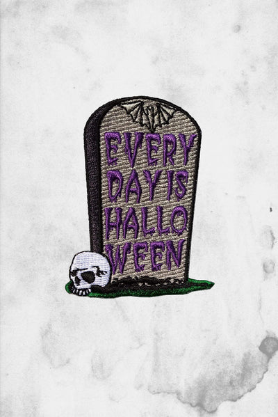 every day is halloween tombstone skull shaped patch 