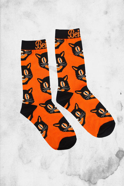 bestle cat socks orange creepy halloween