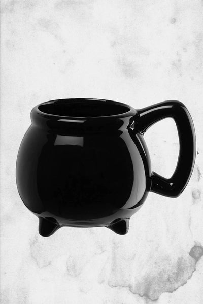 black killstar cauldron shaped halloween coffee mug