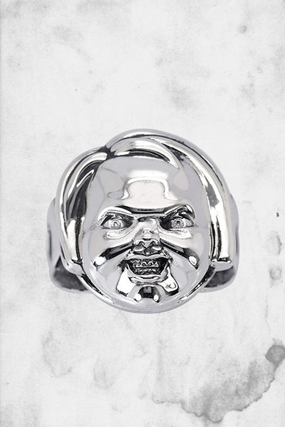 chucky metal silver horror ring