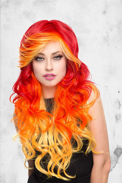 cosplay fire themed rockstar wig