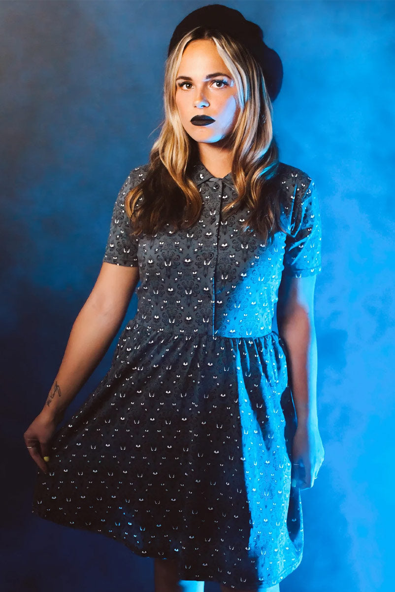 Cakeworthy Wallpaper Haunted Mansion Button Up Dress | Adult | Womens | M | Black/Gray/White Cakeworthy Wallpaper Haunted Mansion Button Up Dress | Adult | Womens | M | Black/Gray/White