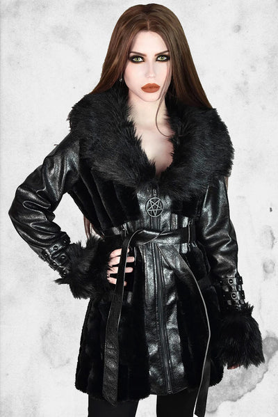 faux leather and fur goth female jacket winter