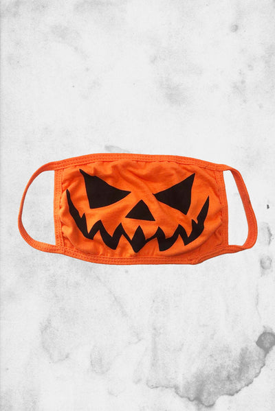 halloween themed pumpkin face mask covering COVID-19