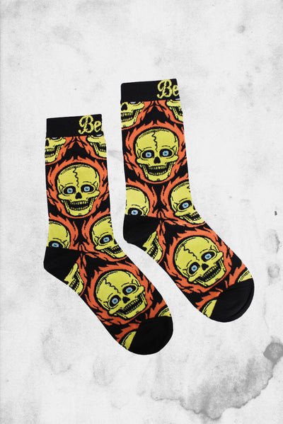 beistile flaming skull halloween socks