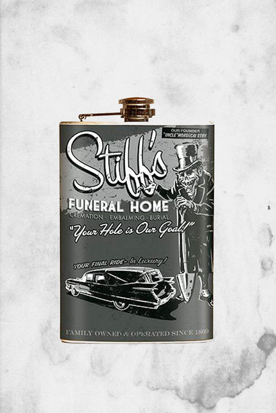 funeral themed flask with herase 