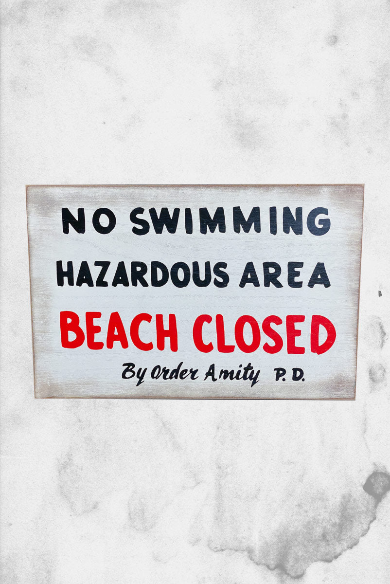 JAWS No Swimming Beach Wooden Sign Post Mortem Horror Bootique