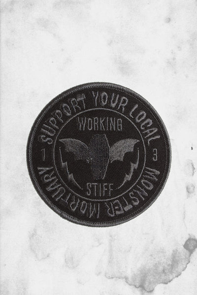 support your local mortuary monster iron on patch sour puss