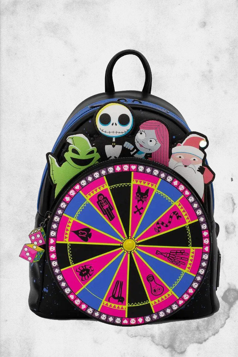 disney the nightmare before christmas oogie boogie wheel mini backpack Grotto Treasures Exclusive The Mini Backpack is made from premium vegan leather and measures approximately at 9 Width Disney Loungefly The Nightmare Before
