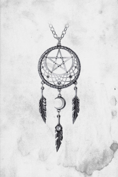 pagan dream catacher necklace witch goth