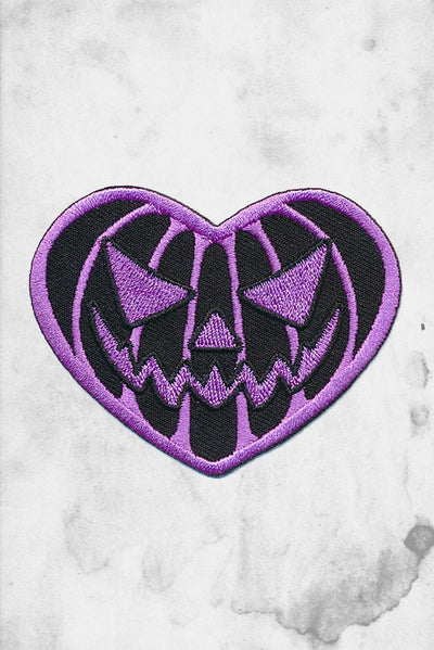 purple pumpkin heart iron-on patch