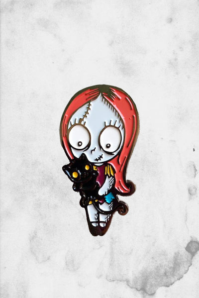sally with cat nightmare before christmas enamel pin