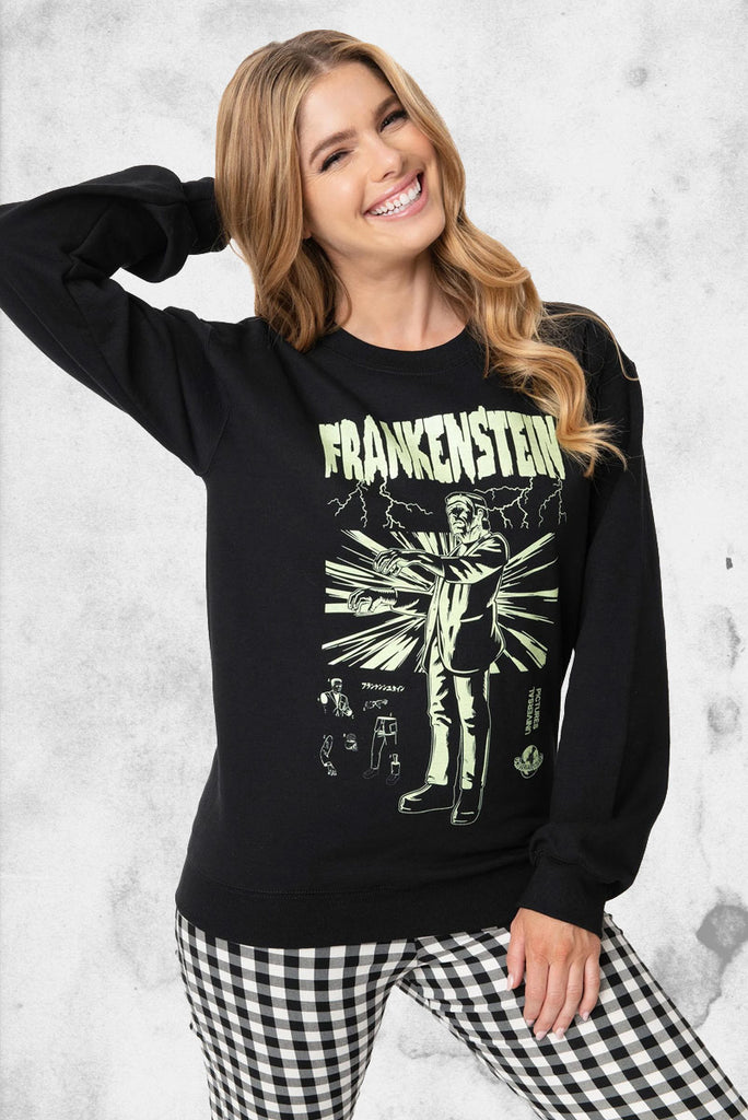 universal monsters sweatshirt Universal Monsters x Unique Vintage Frankenstein Glow in the Dark Unisex Sweatshirt Small