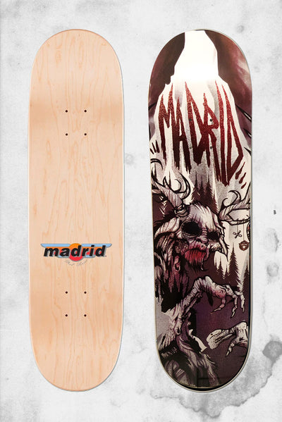 wendigo horror themed skateboard